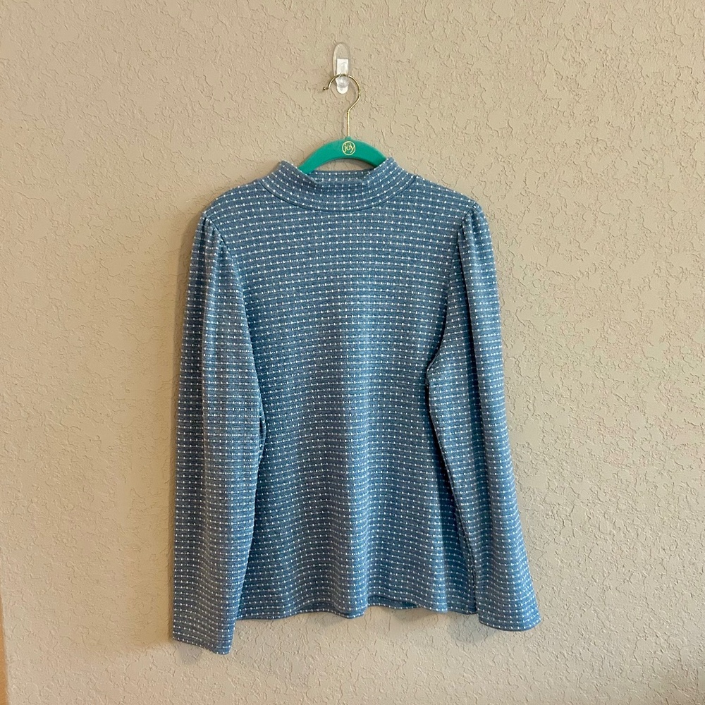 Jacquard Puff-Sleeve Mockneck Top